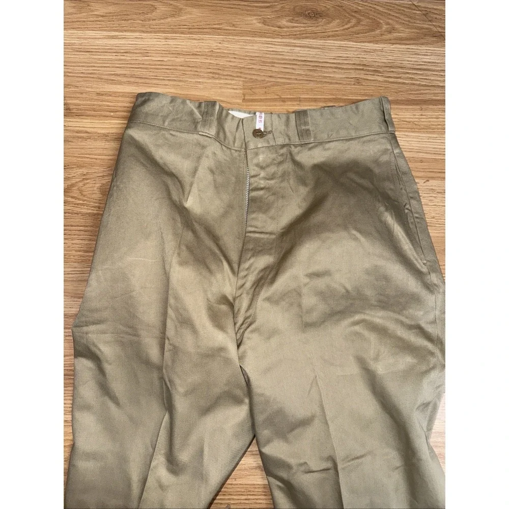 Vintage 1950s Military Army Khaki Chinos 28x31 Gripper Zipper Straight Leg Pants